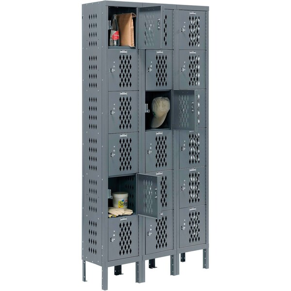 Global Industrial 6-Tier 18 Door Ventilated Locker, 12Wx15Dx12H, Assembled 493256GY - main